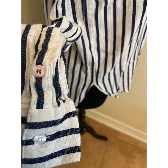 Liz Claiborne Long Sleeve Half Button Up Hi-Lo Striped Top - Sz S - Picture 4 of 7